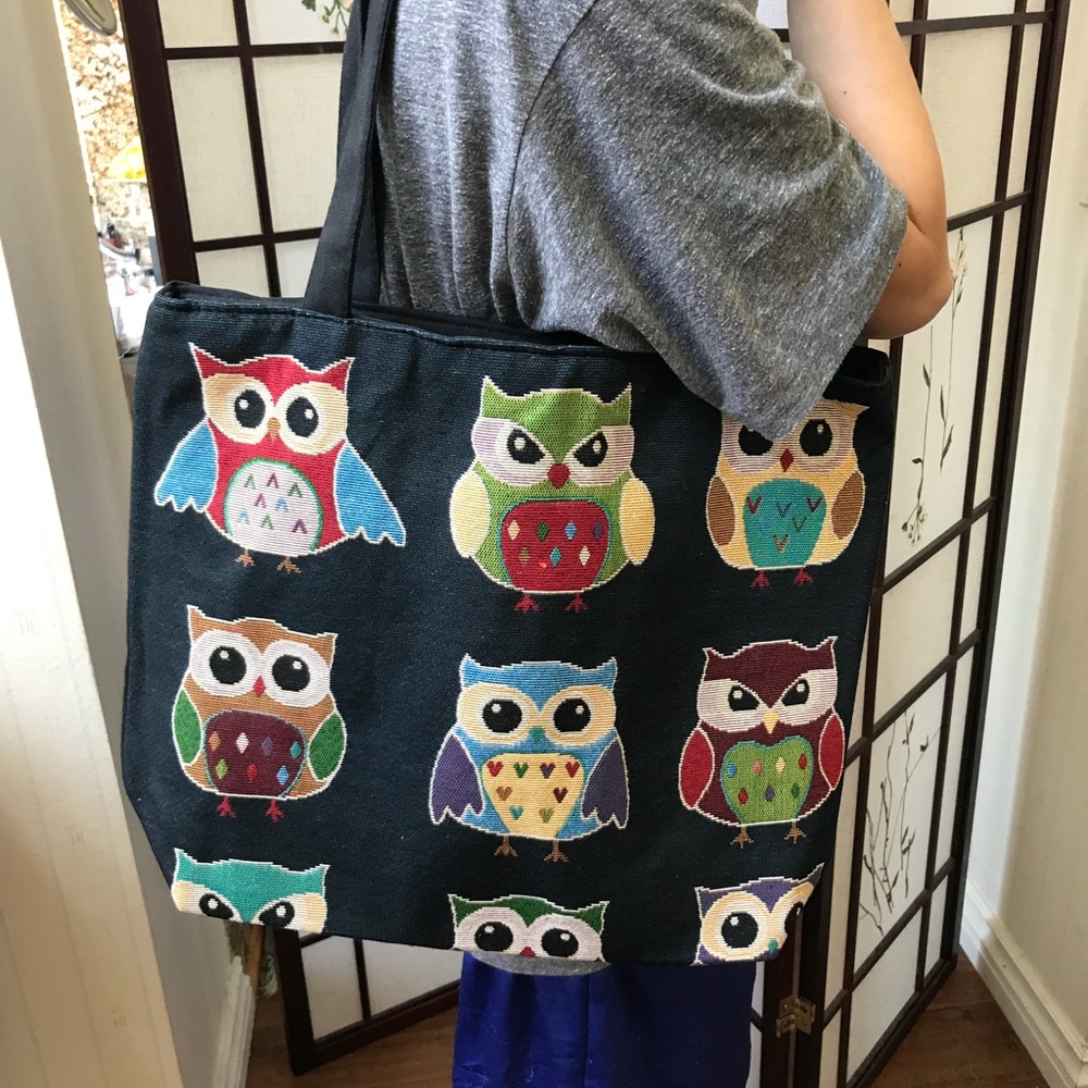 New Owl pattern fabric Large Tote Bag